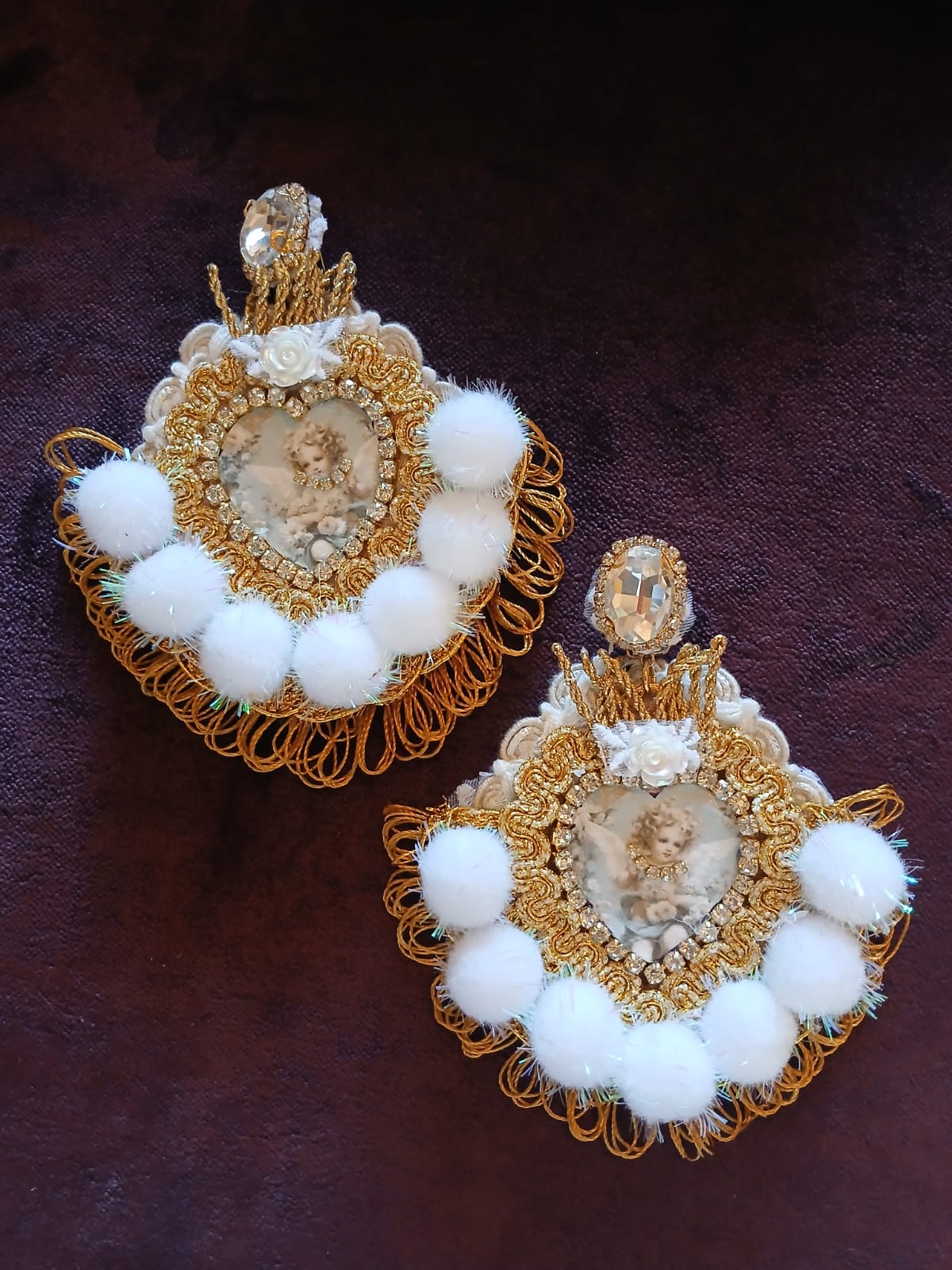 Wonderful Handmade Pom-Pom Earrings with Heart Details